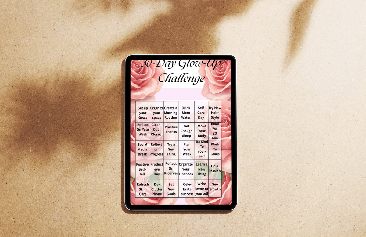 30-Day Glow-Up Challenge | Printable Self-Improvement Challenge | Digital Habit Tracker | Life Reset Checklist