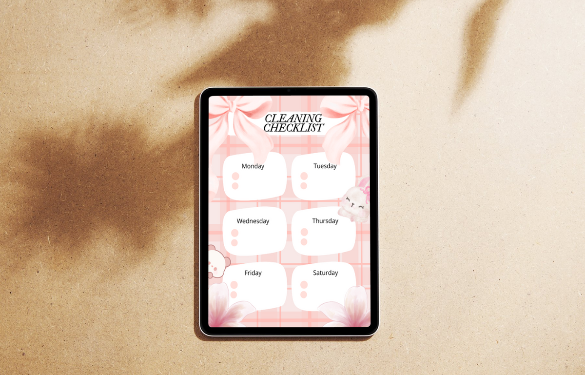 Weekly Cleaning Checklist | Printable Cleaning Planner | House Cleaning Schedule | Cute Pink Cleaning List | Digital Download
